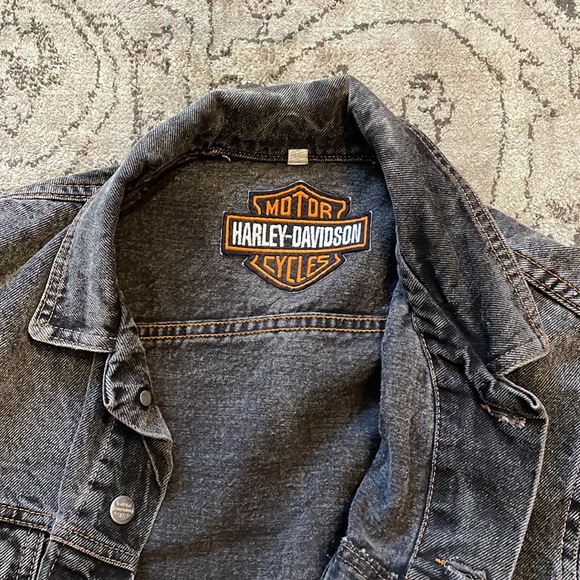 Harley Davidson Vintage 1987 Eagle Print Stone Wash Denim Jacket Mens Size Large - Picture 4 of 10